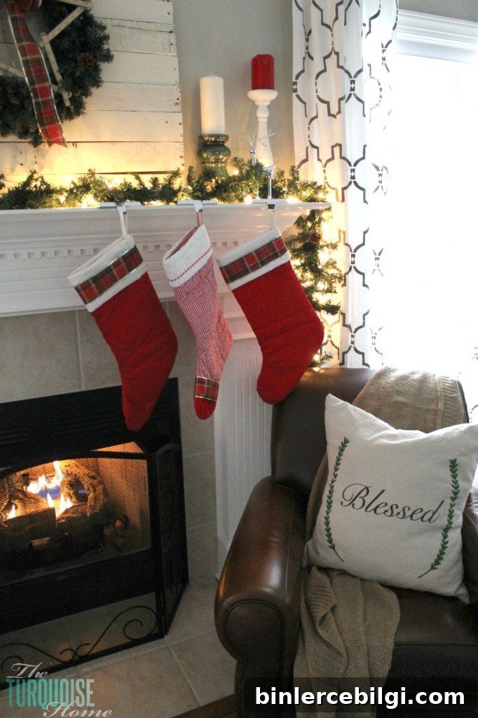 Traditional Red and Green Christmas Mantel Decor Ideas 13 Traditional Red and Green Christmas Mantel. Find out all the details at TheTurquoiseHome.com