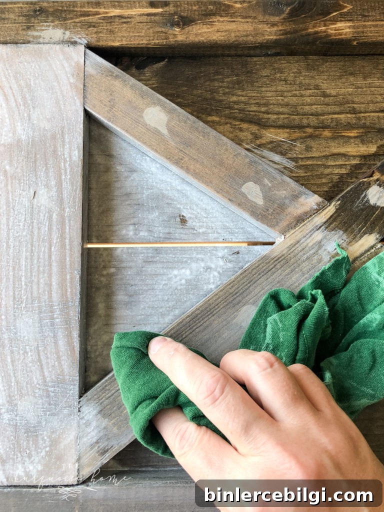 Super easy gray washed wood technique! - wipe off excess paint mixture after a few seconds