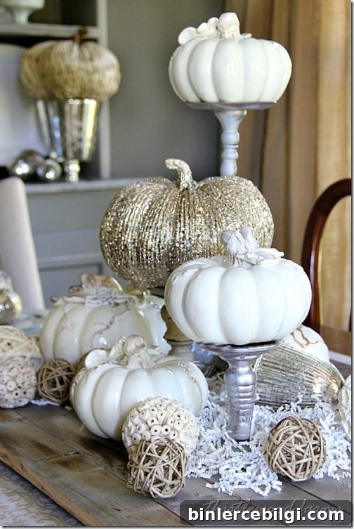 metallic pumpkins, candlesticks and more for thanksgiving table decor