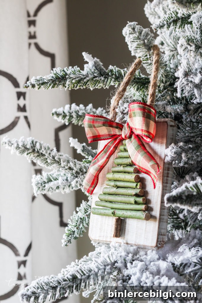 How to Make a Rustic Twig Christmas Tree Ornament 9 Add small bows or stars as embellishments
