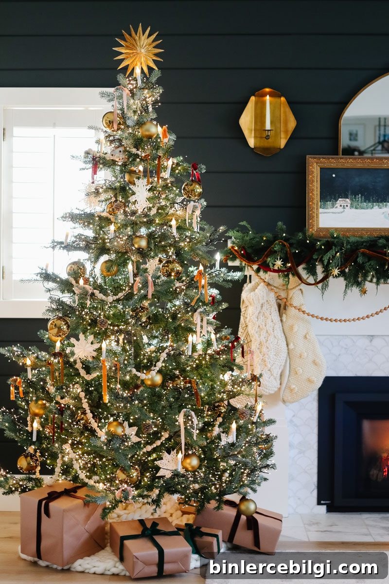 Christmas Tree Decorated with Candle Lights