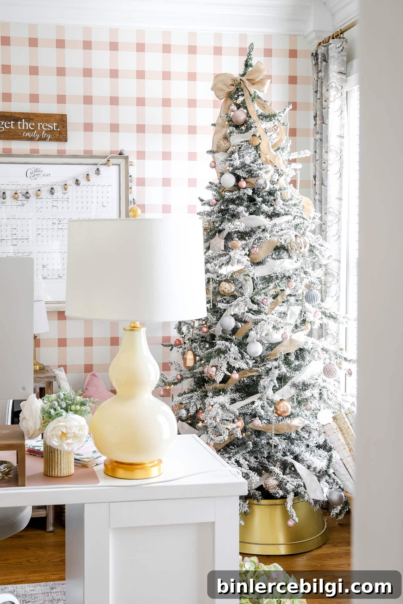 feminine brass and blush Christmas tree