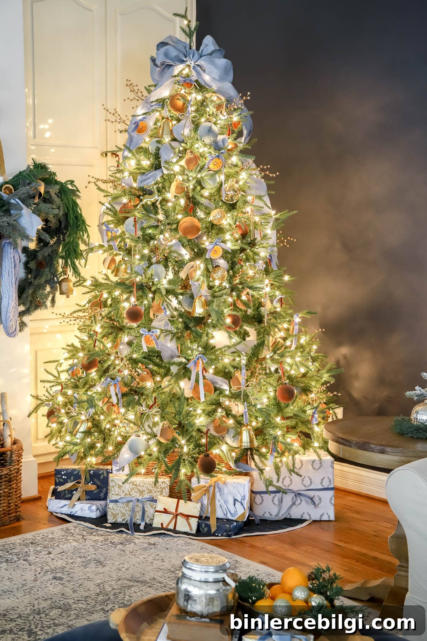 blue brown and orange christmas decor ideas