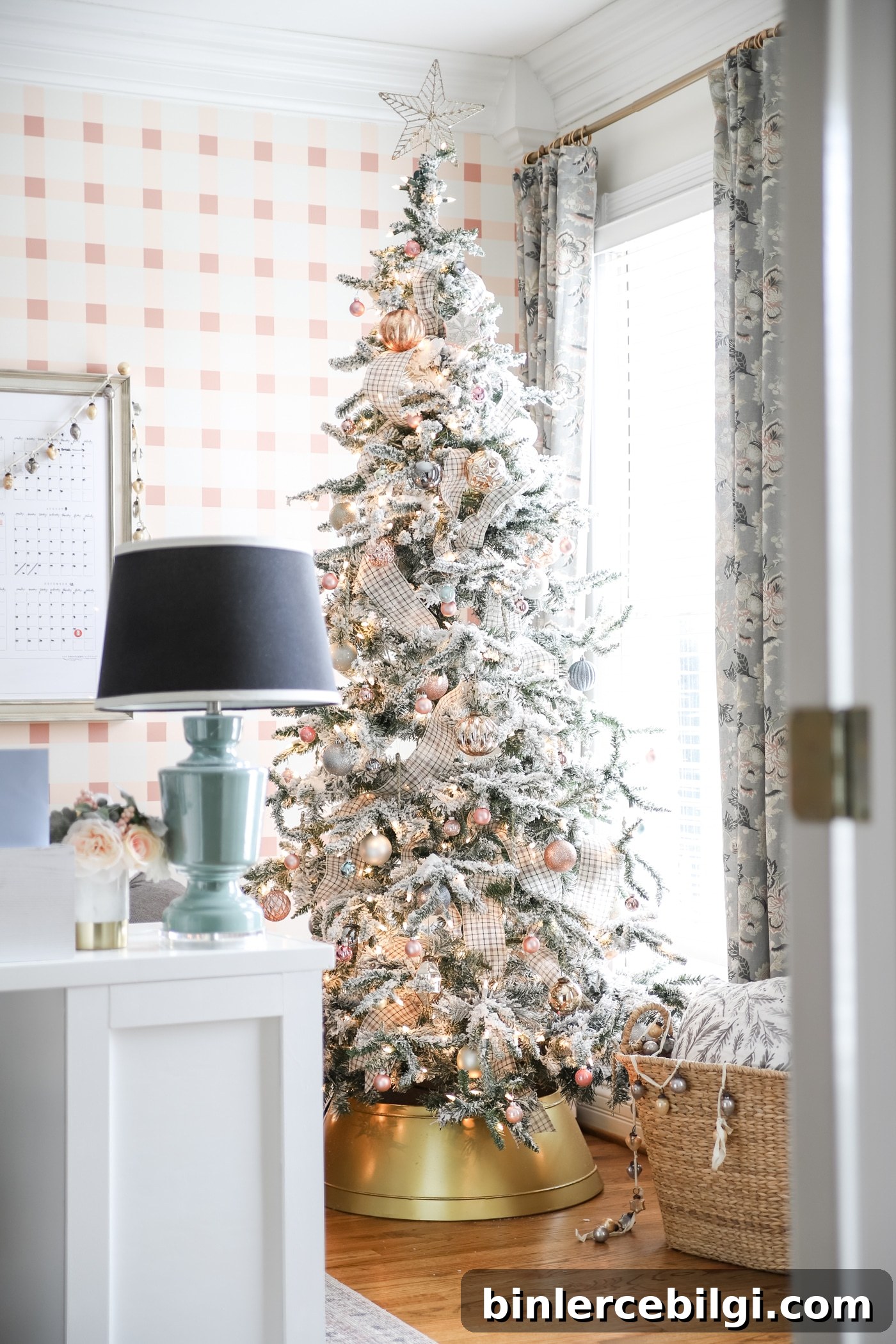 Pretty Plaid Office at Christmas