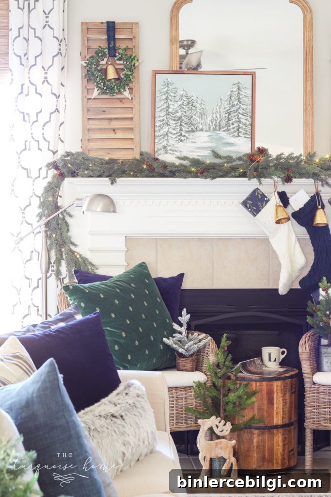 Green and Navy Simple Christmas Mantel