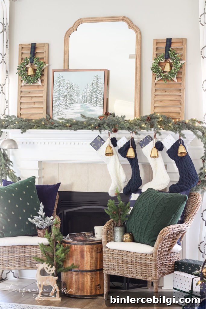 Green and Navy Simple Christmas Mantel 