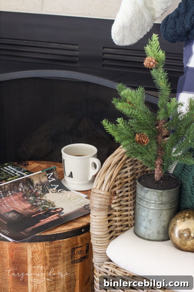 Green and Navy Simple Christmas Mantel - the Magnolia Journal magazine