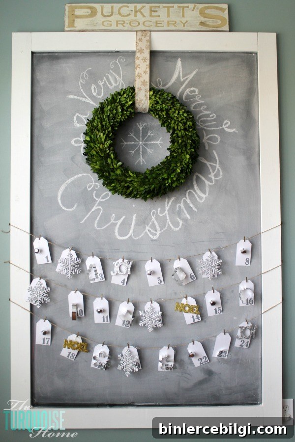 Christmas Chalkboard with Advent Calendar | Christmas Decorating in the Kitchen | TheTurquoiseHome.com
