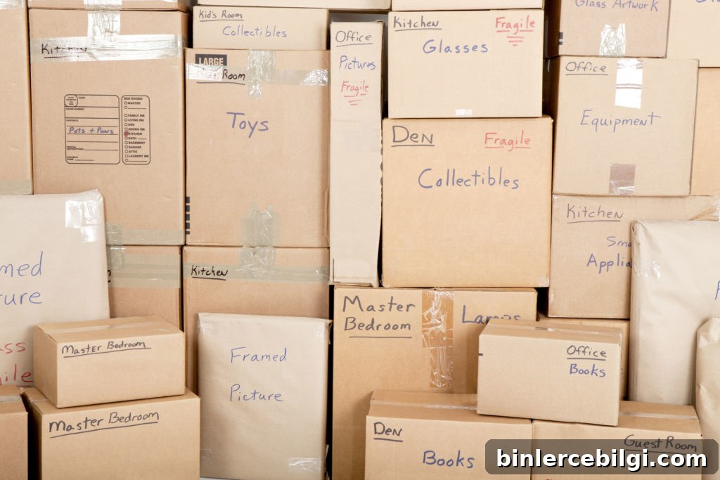 Labeled moving boxes making life easier when unpacking