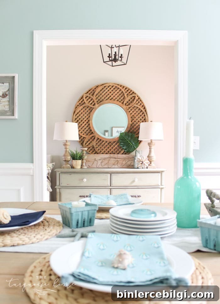 Wythe Blue painted dining room with coastal accents.
