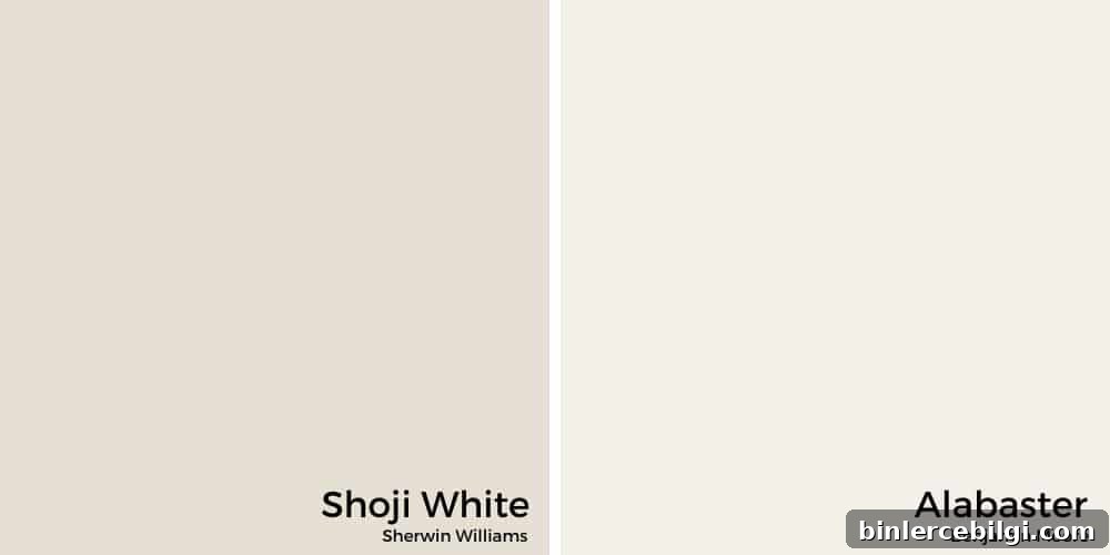 Sherwin-Williams Shoji White: Paint Color Review and Photos 4 shoji white vs. alabaster