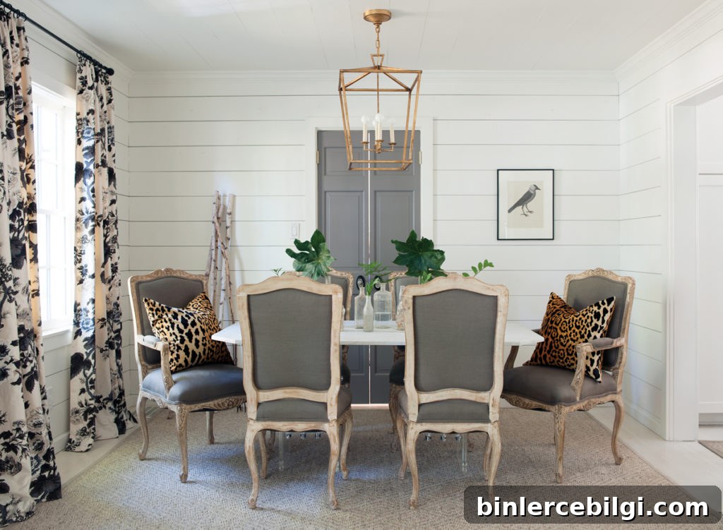 Dining Room with Shiplap Walls and Darlana Pendant Chandelier