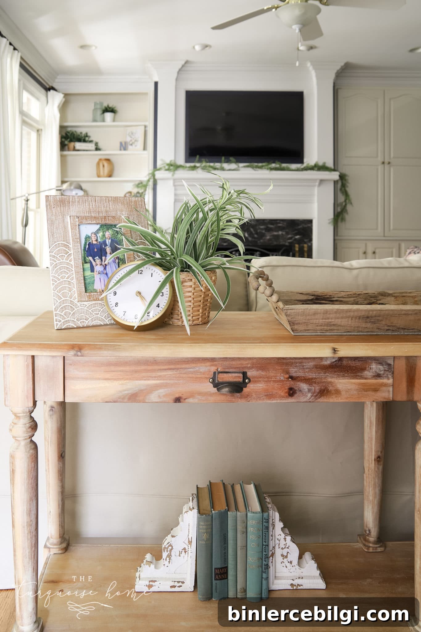 Styled Sofa Table Behind a Couch