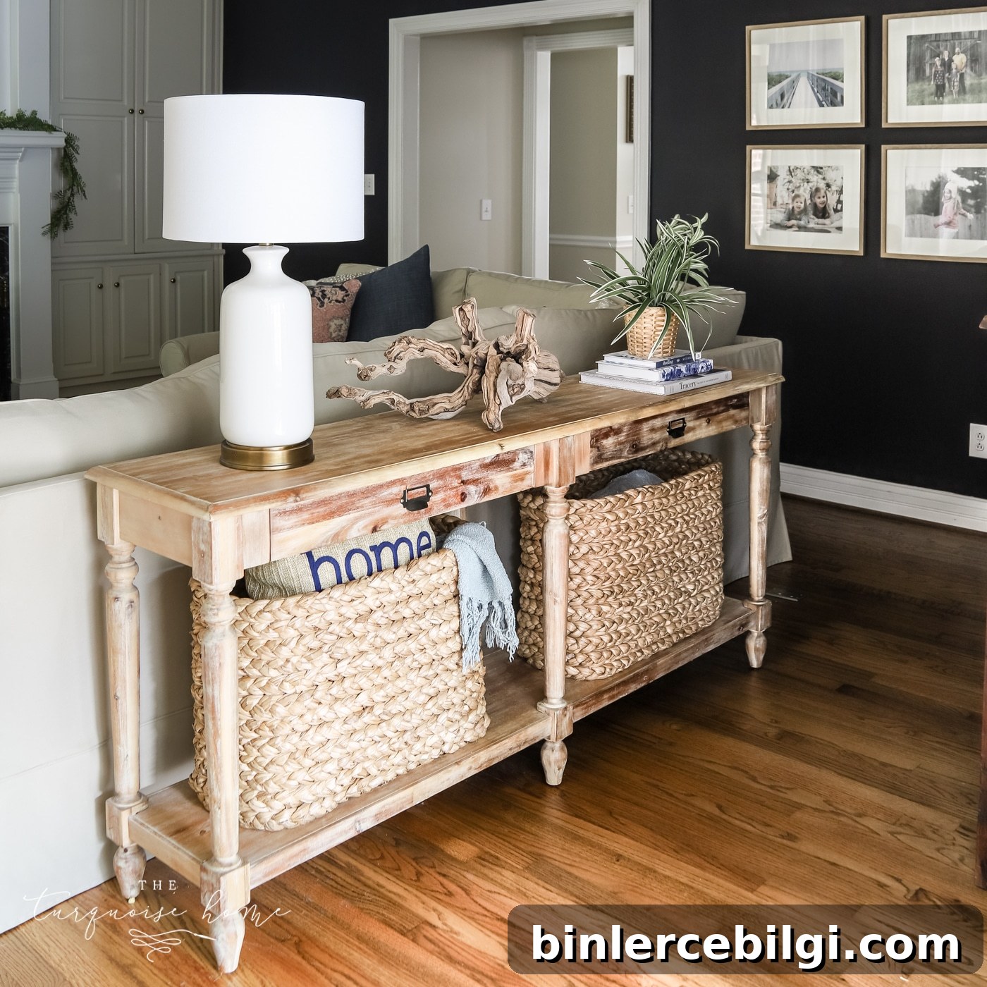 Asymmetrical Decor on a Sofa Table
