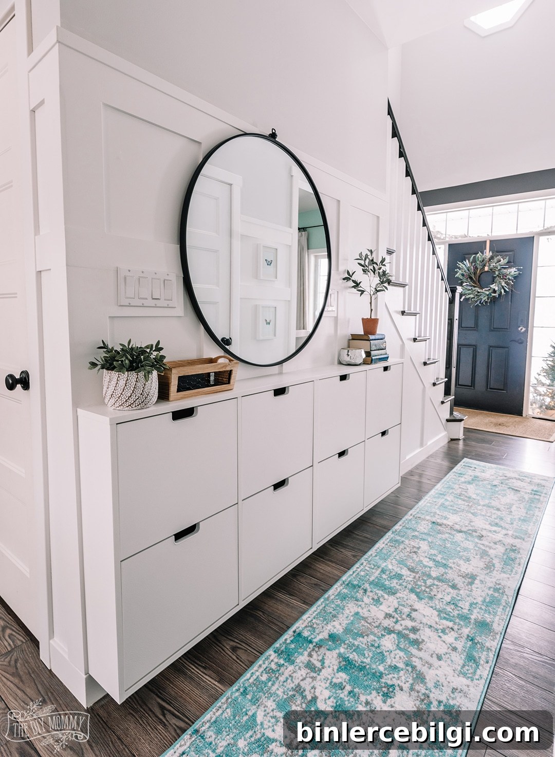 entryway hallway with narrow shoe storage