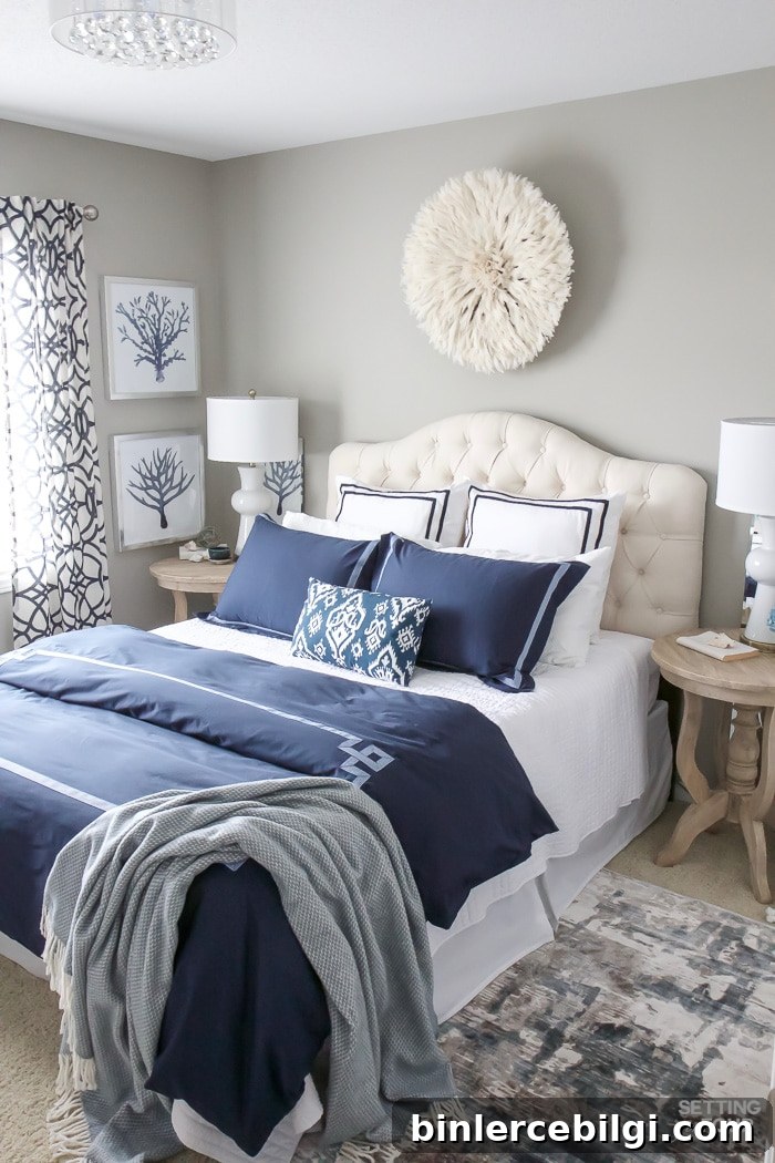 a juju hat hangs on the wall above a bed