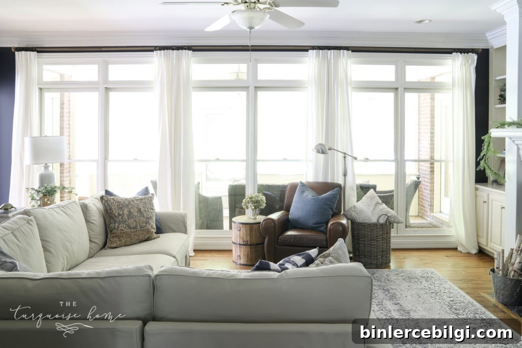 Where to Buy and How to Install an Extra-Long Curtain Rod 5 Wall of windows with long curtain rod
