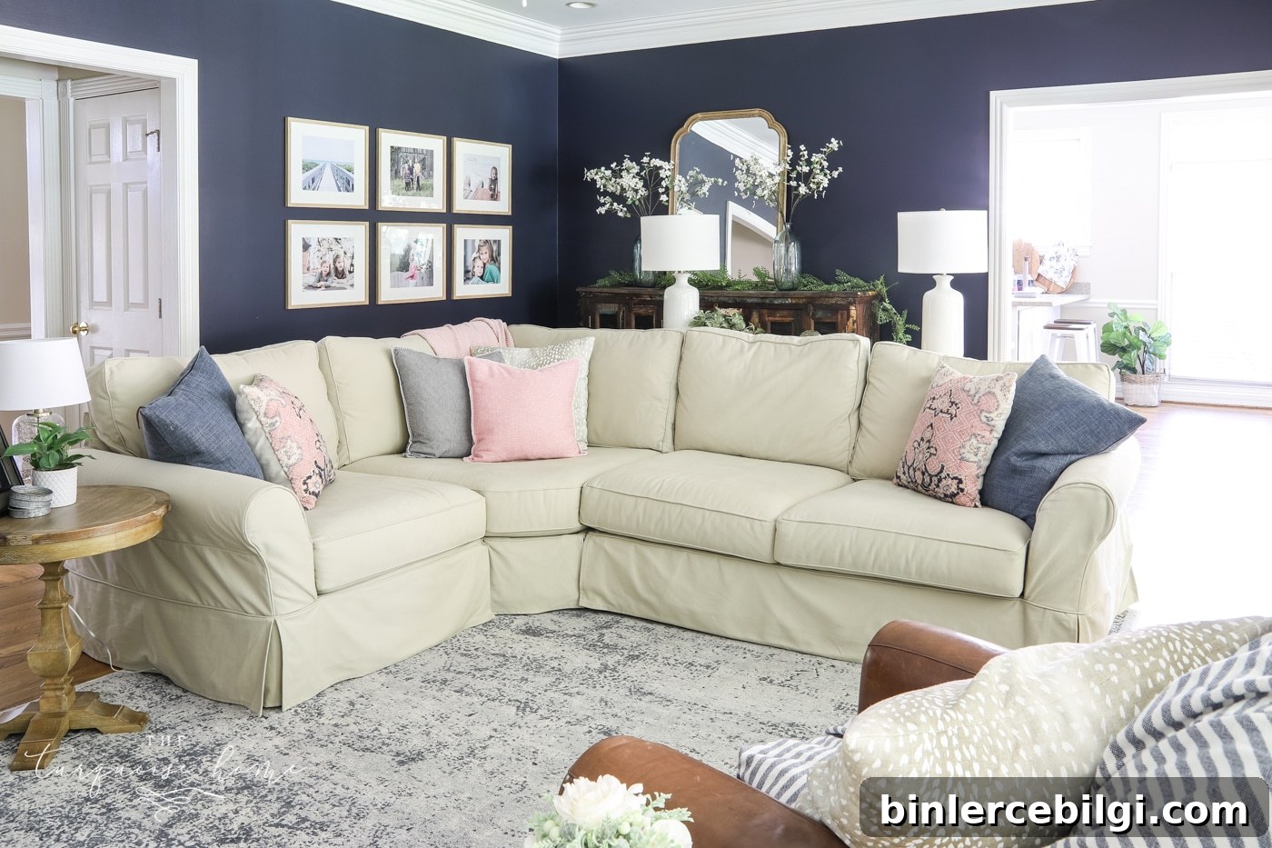 Sectional Sofa in a Navy Living Room