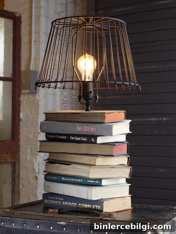 a stacked book lamp
