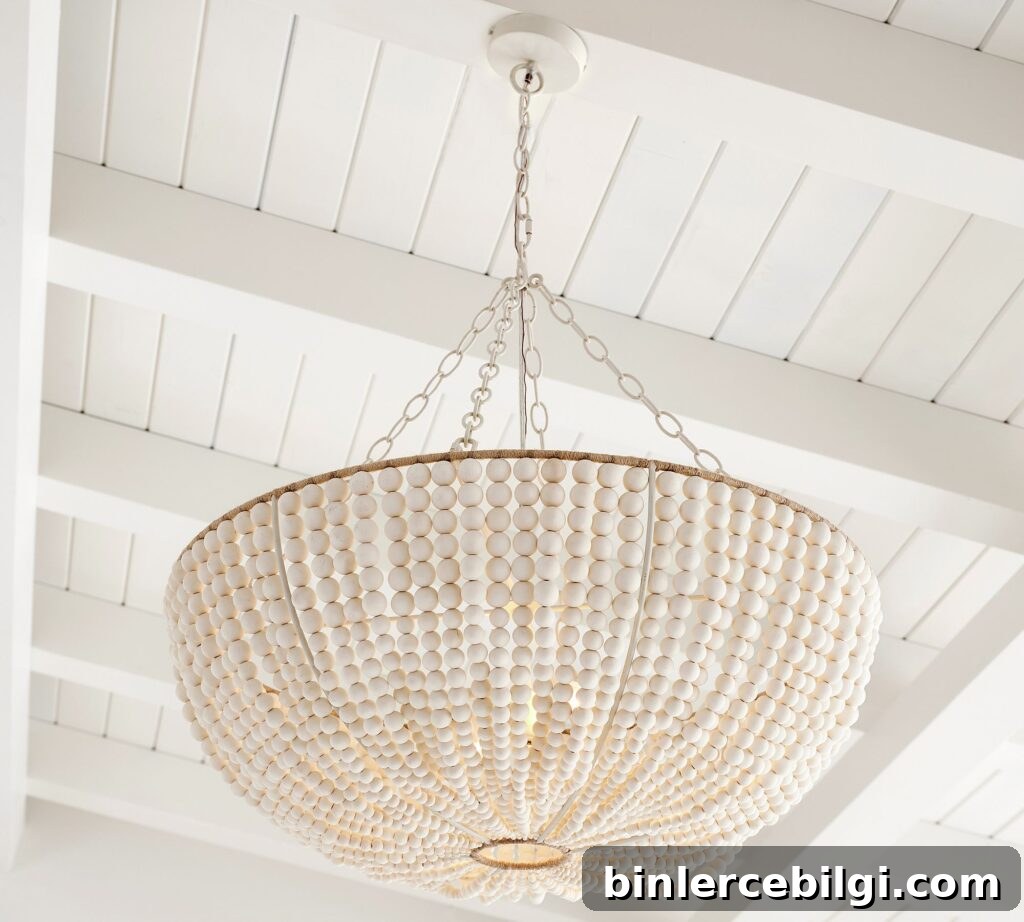Bristol Wood Bead Chandelier in White Wash