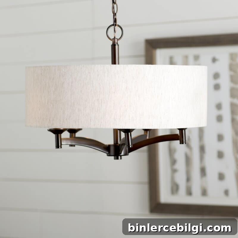 drum chandelier with linen shade