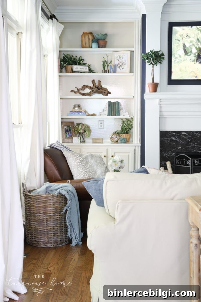 Cozy Navy Blue Living Room Reveal and Decor Ideas 8 built-in bookshelves