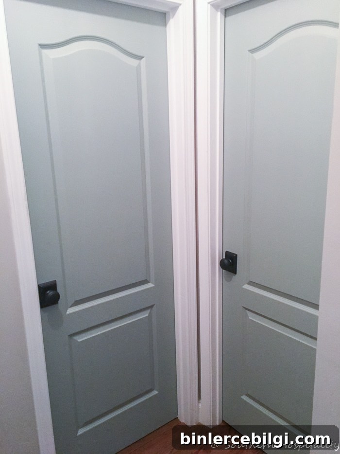 Interior Door Paint Color Ideas to Transform Your Home 10 Close up of two subtle blue gray interior doors