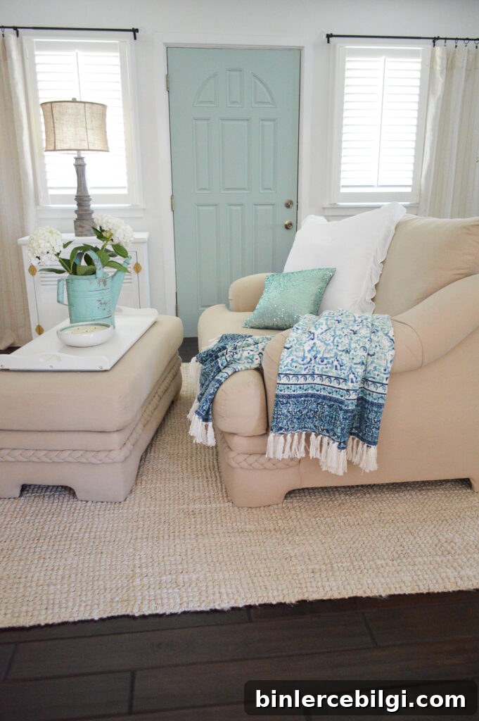 Interior Door Paint Color Ideas to Transform Your Home 5 Living room with a door painted Wythe Blue.