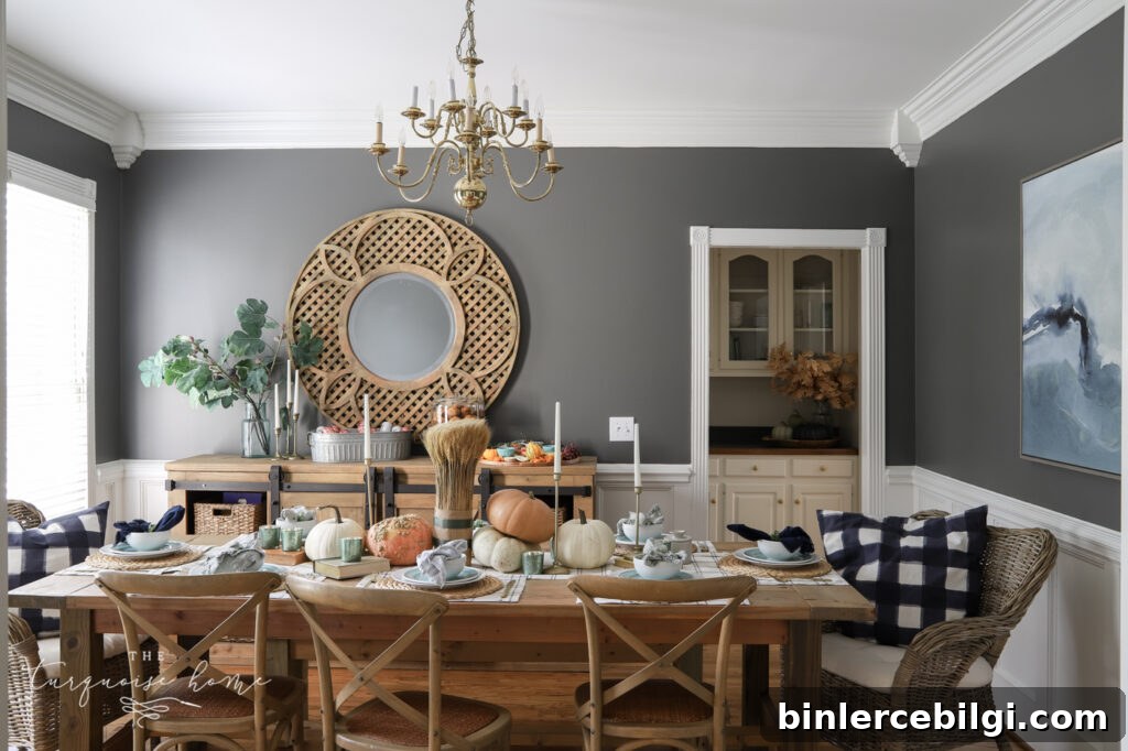 Kendall Charcoal Dining Room with Fall Decor