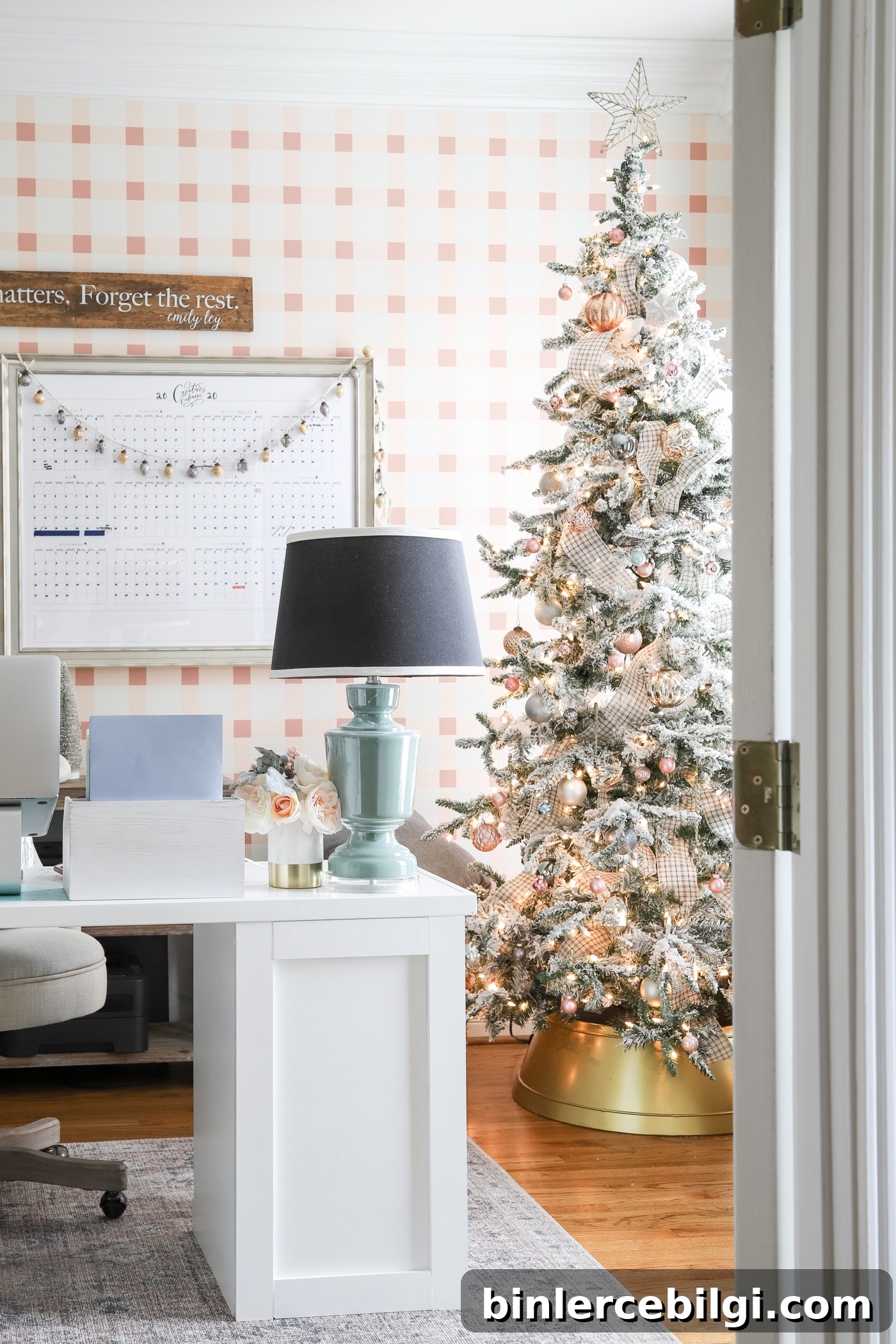 Pretty Plaid Office at Christmas