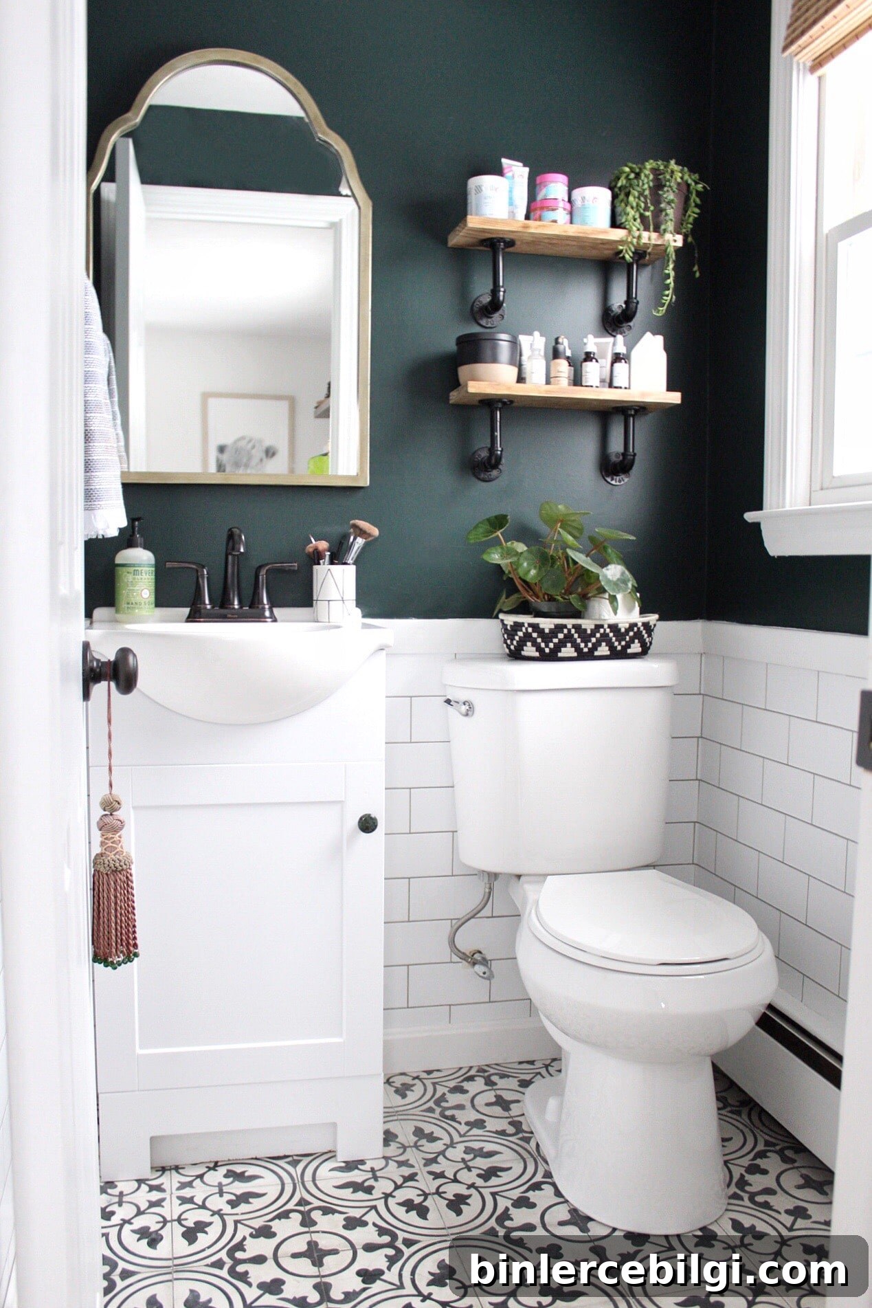 Powder room with upper walls painted Salamander