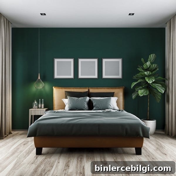 Hunter Green by Benjamin Moore in a moody bedroom