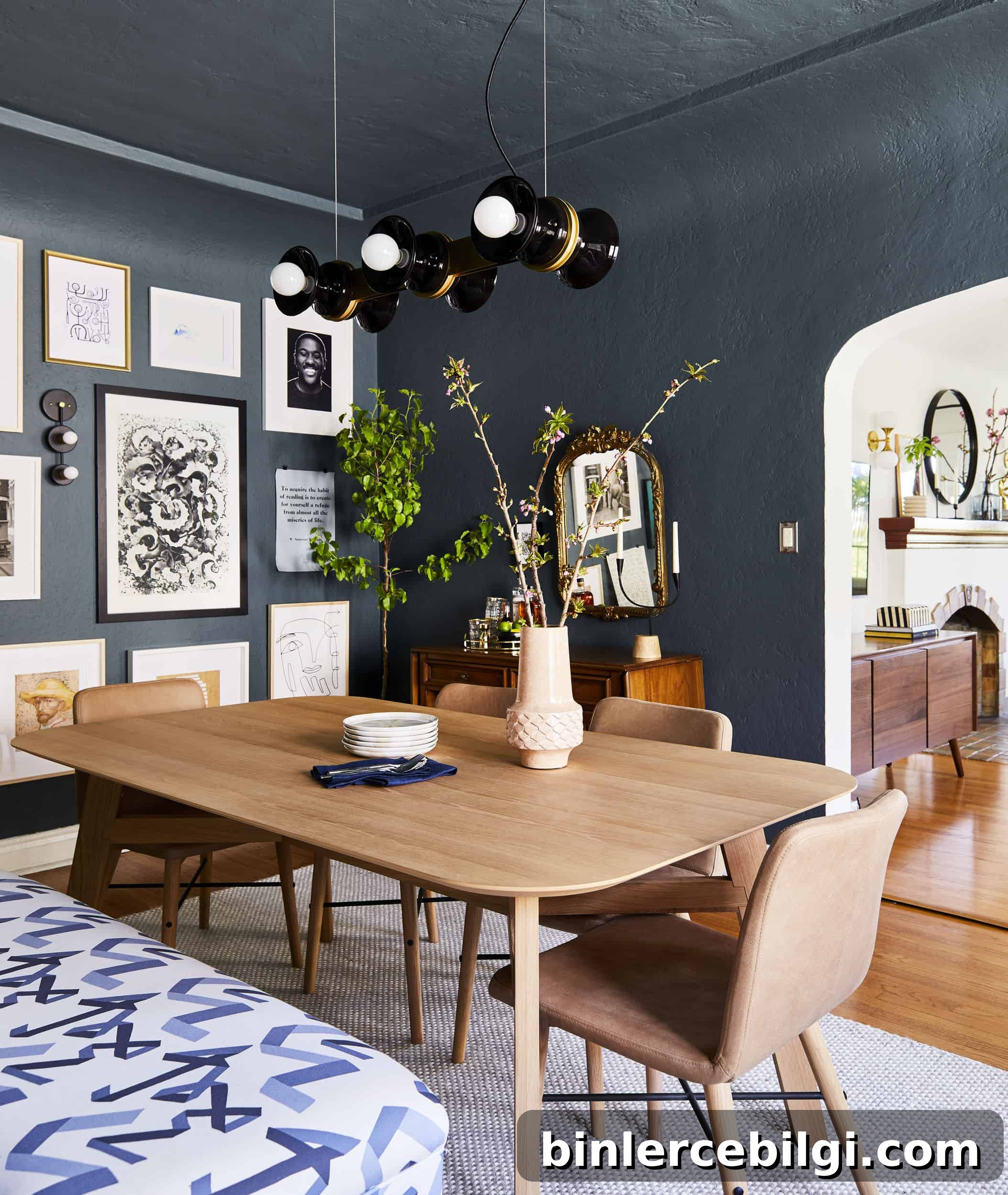 Inchyra Blue in a dining room with gallery wall
