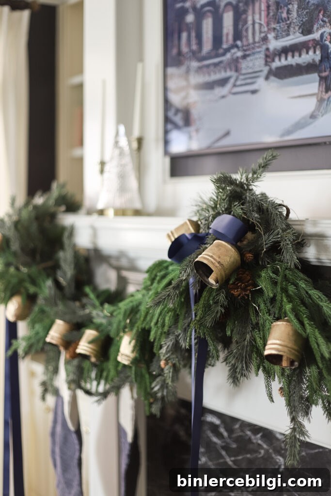 Traditional Christmas Living Room Decor Ideas for 2020 14 Mantel Garland with Brass Bells