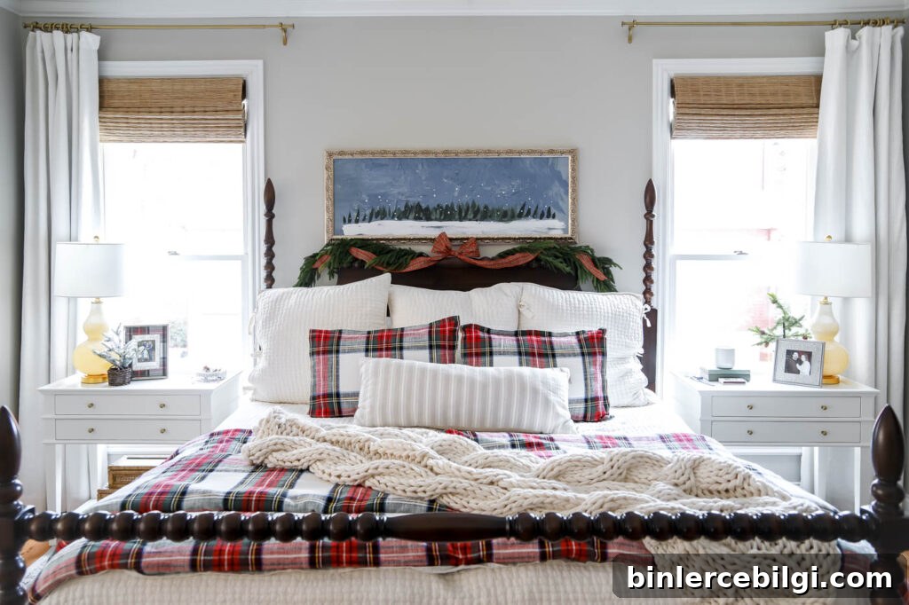 Christmas Bedroom Decor Ideas for a Cozy Holiday Retreat 5 Wide view of Christmas bedroom with holiday bedding