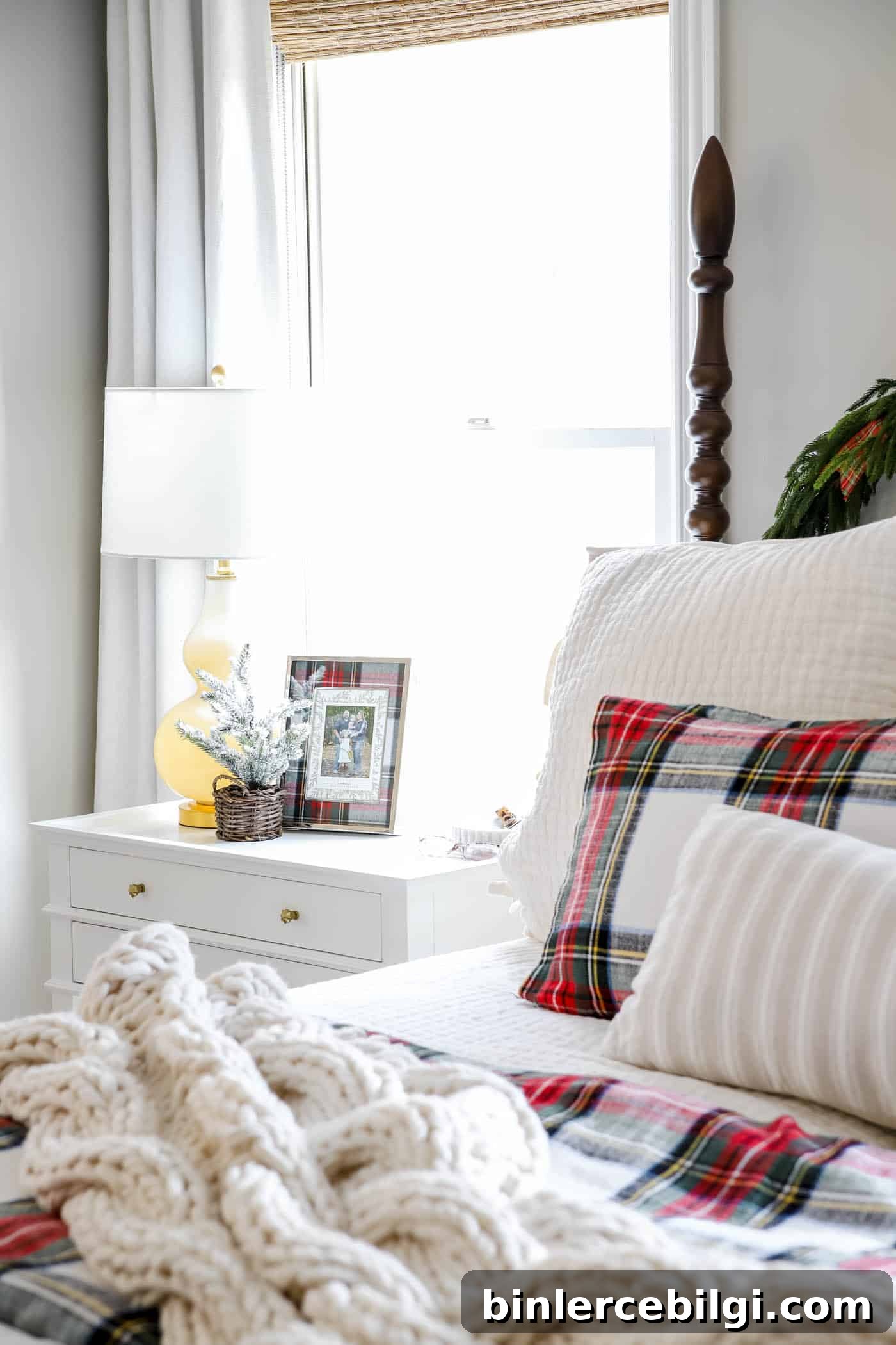 Christmas Bedroom Decor Ideas for a Cozy Holiday Retreat 6 Add pretty frames to bedroom nightstands for Christmas