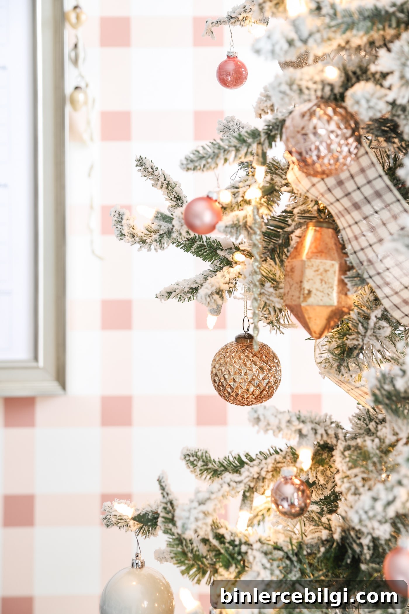 Gold & Blush Ornaments in Girly Christmas Office
