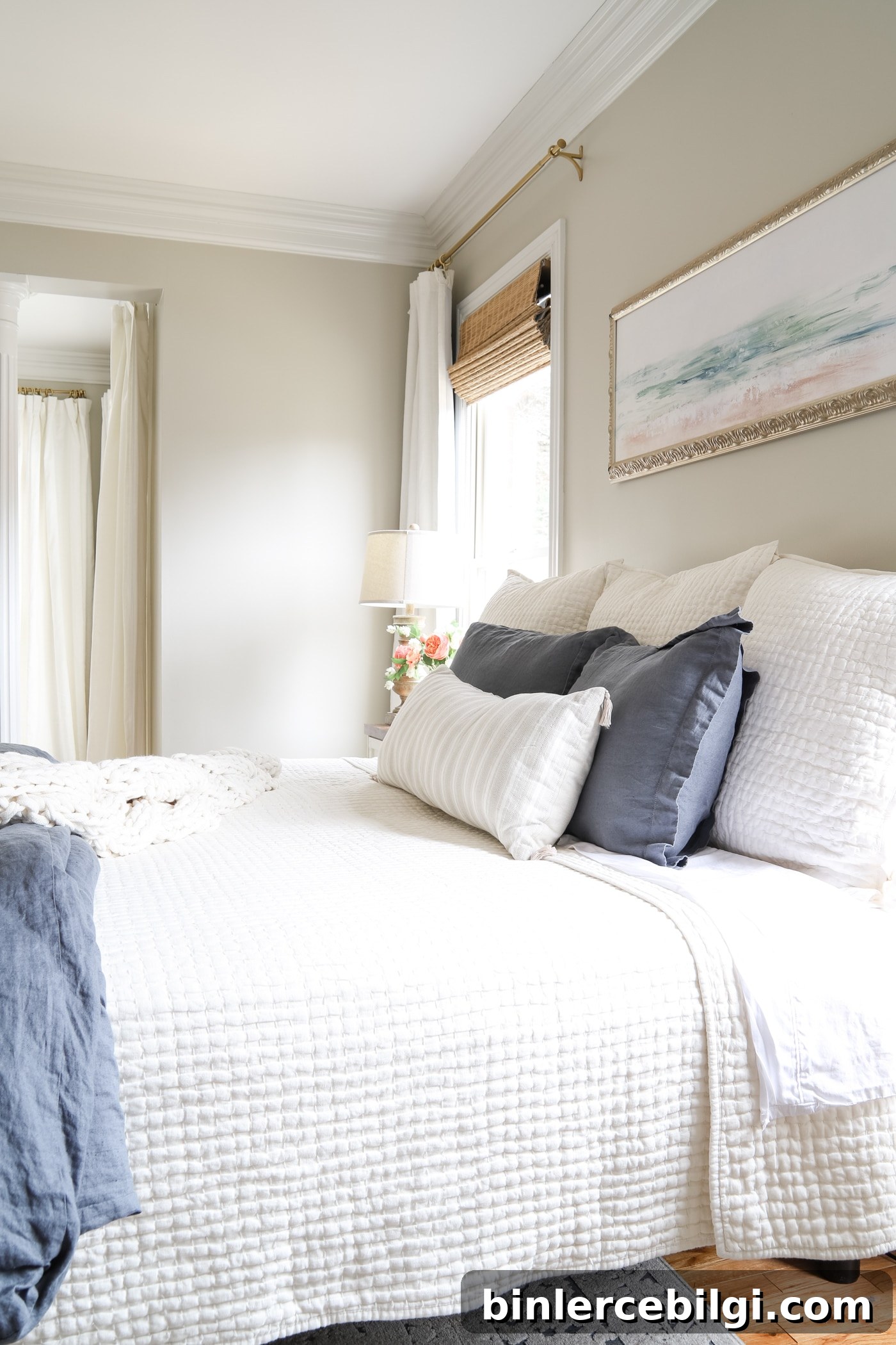 Master Bedroom with Blue and White Bedding