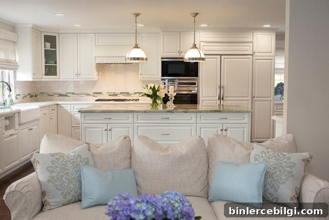traditional kitchen with Benjamin Moore Swiss Coffee cabinets