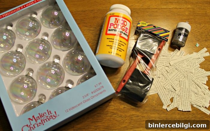 Supplies arranged for making paper-covered ornaments