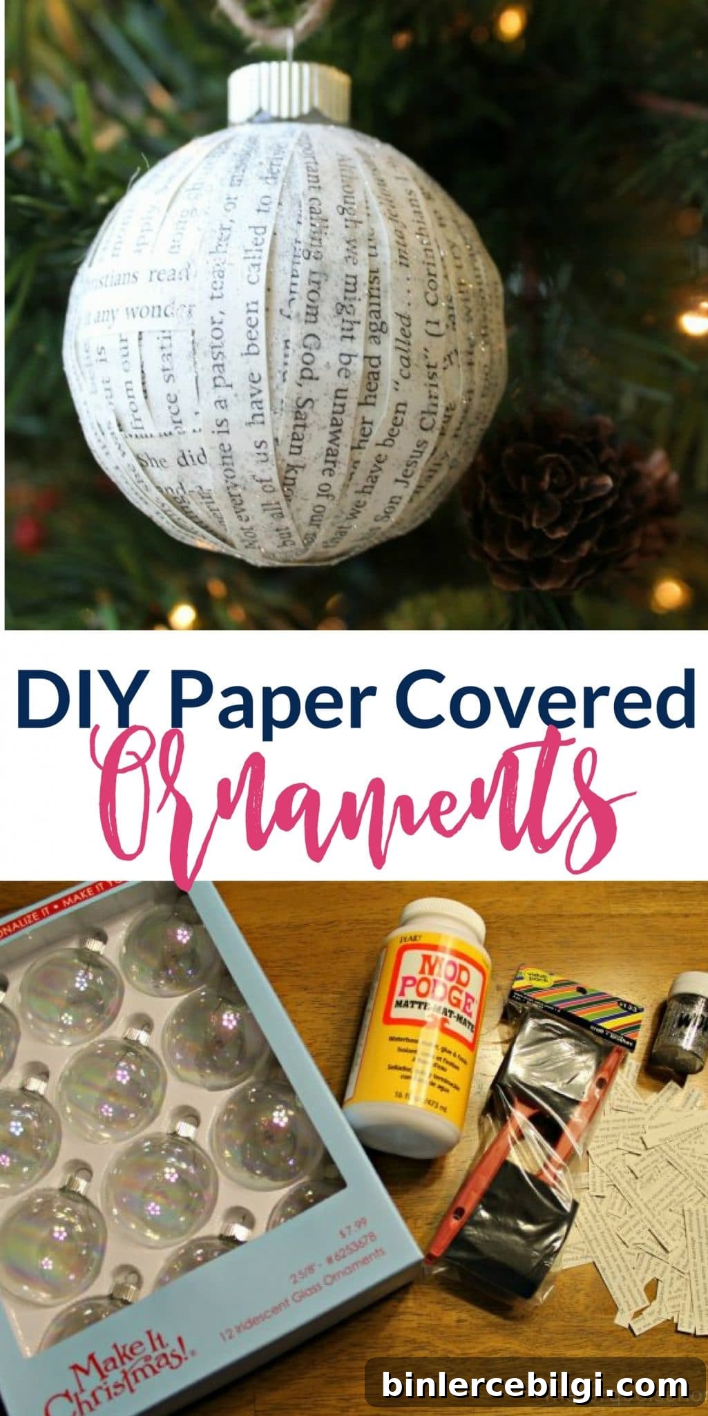 A collection of finished paper-covered Christmas ornaments