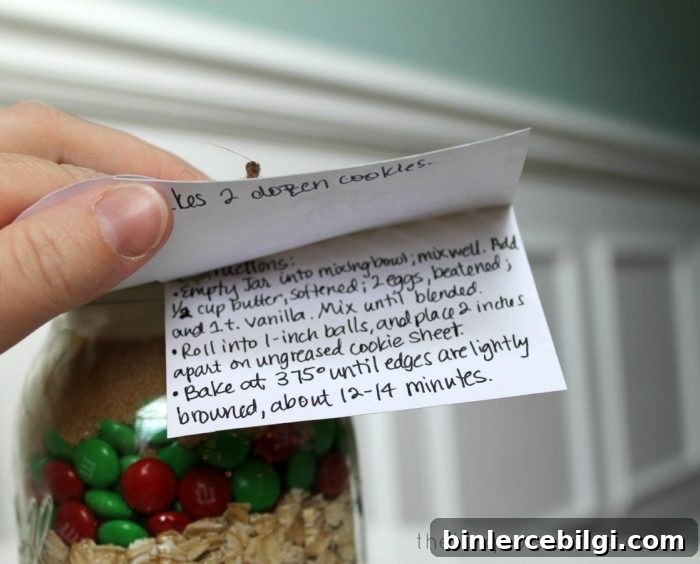 Instructions for M&M Cookies in a Jar