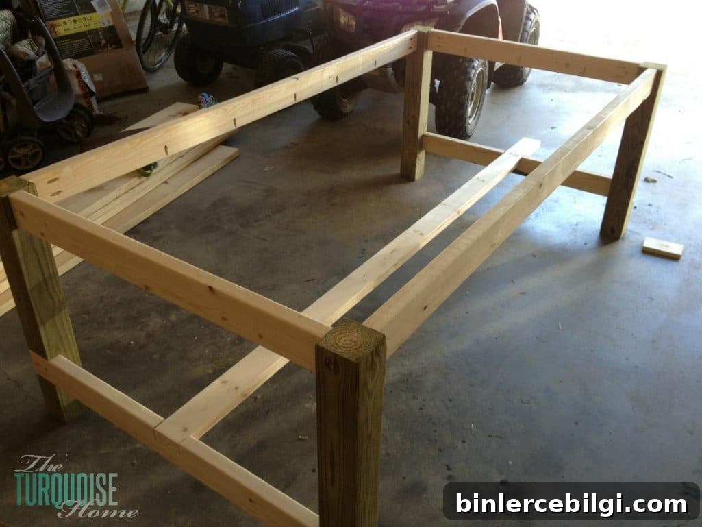 Close-up of farmhouse table