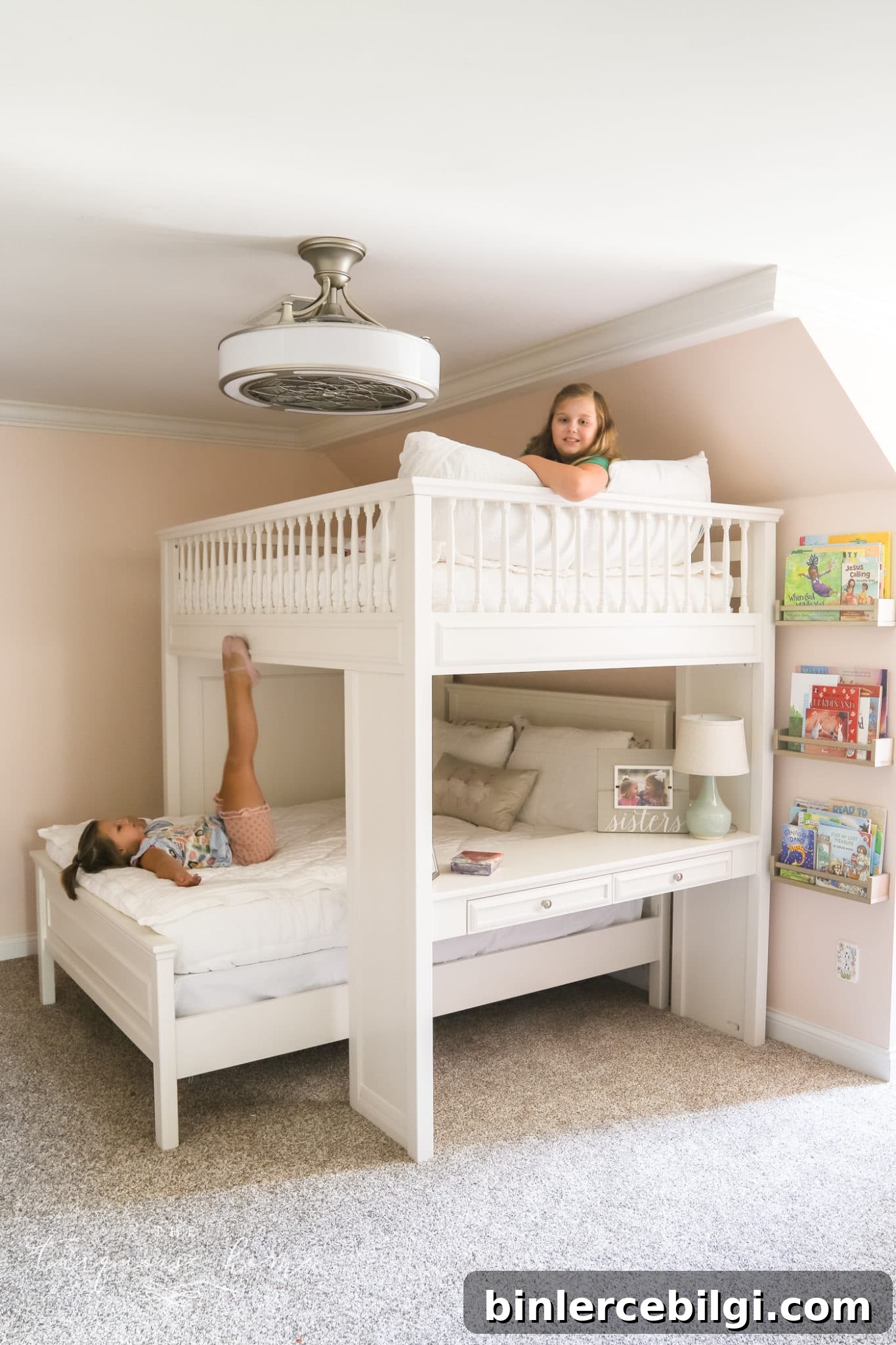 Girls' Bedroom Painted in Pink Ground by Farrow & Ball