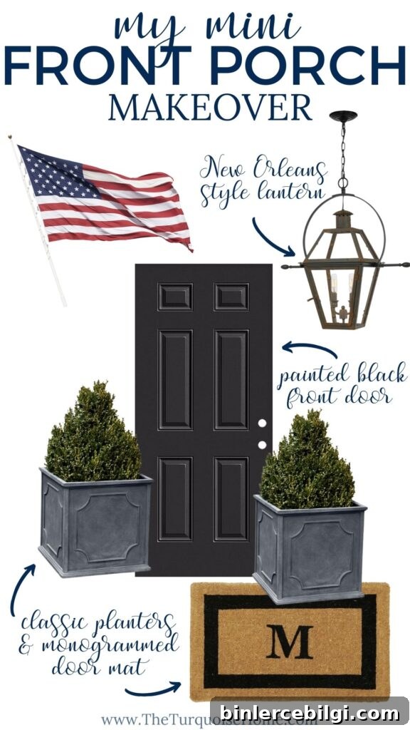 American Flag, Black Door - Front Porch Makeover Ideas