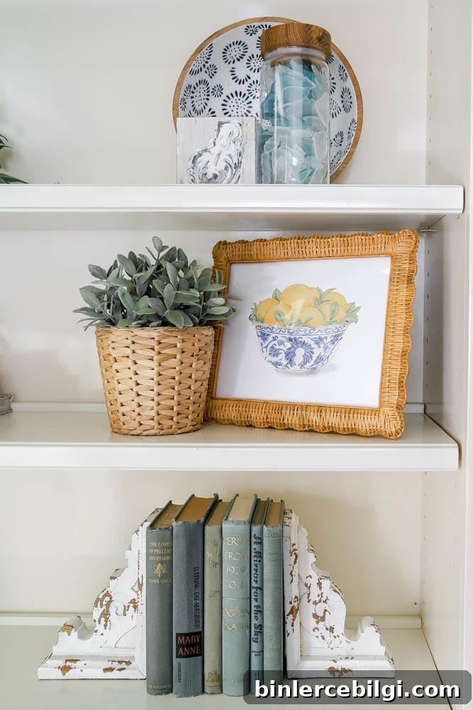 Bowl of Lemons Printable on built-in shelves