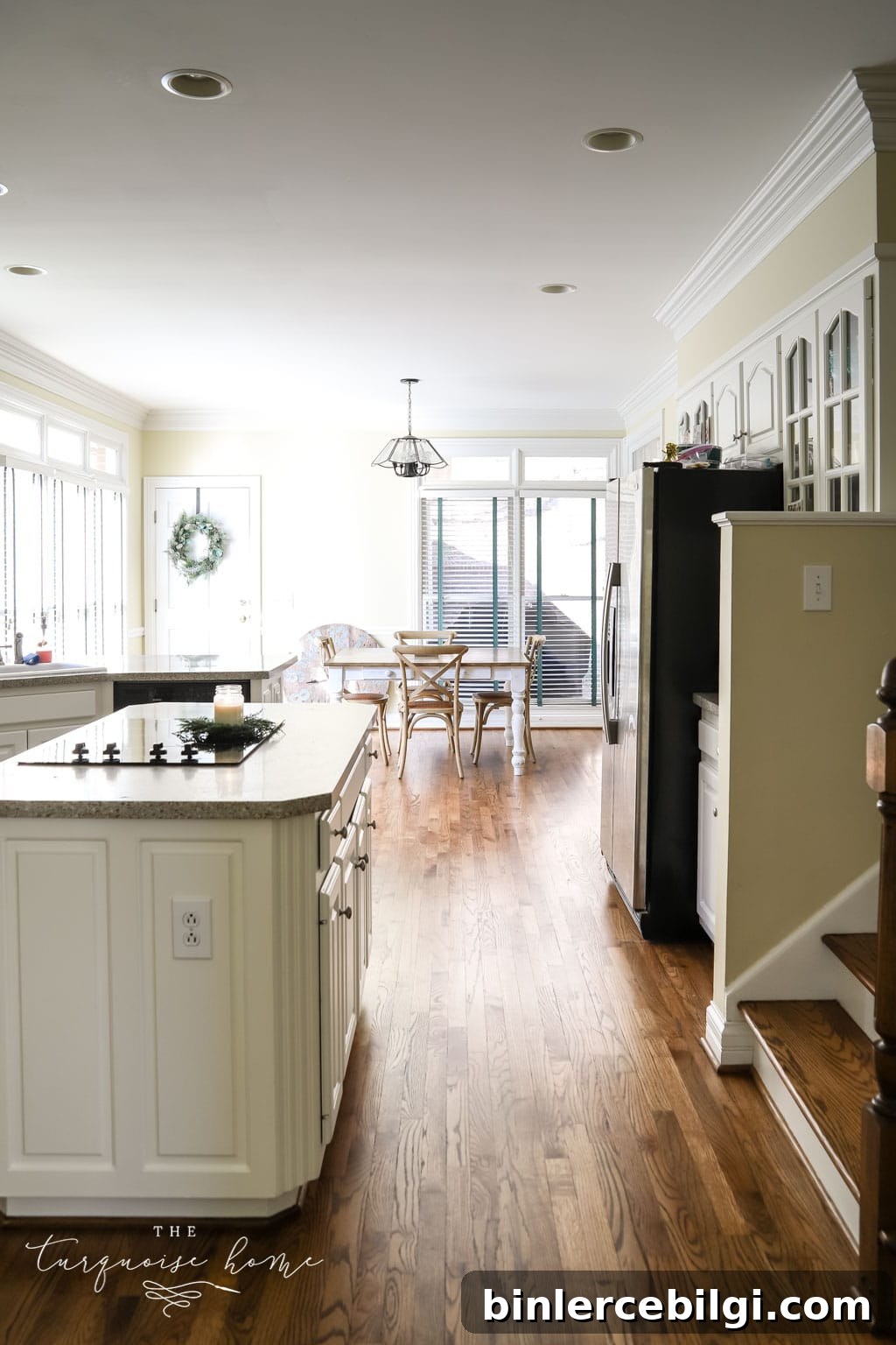 Large kitchen in the new house with working island.