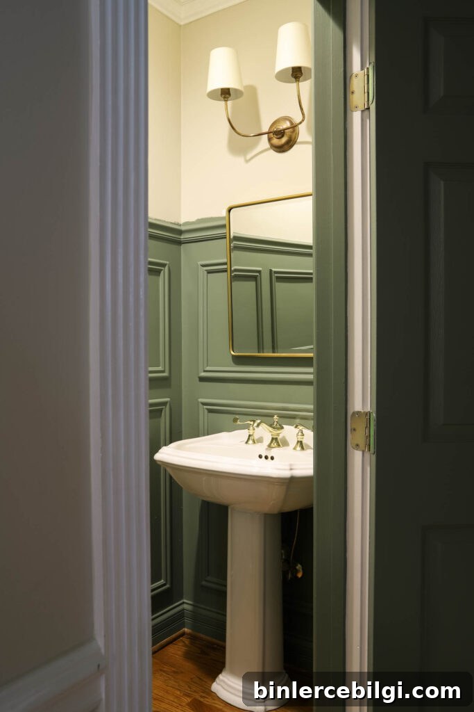 Caulke Green Powder Room with Picture Frame Moulding