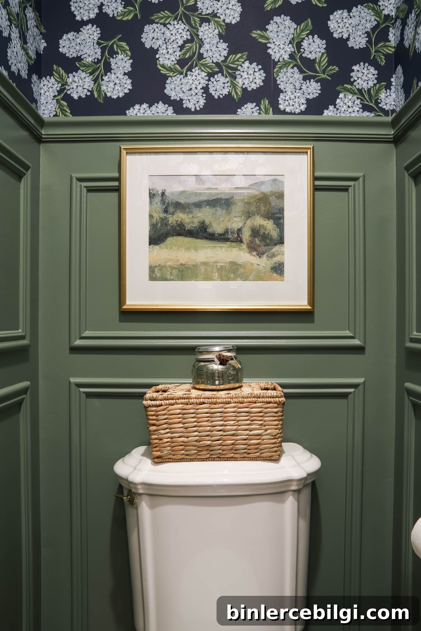 Traditional Blue and Green Powder Room Reveal 11 Landscape Art in Powder Room