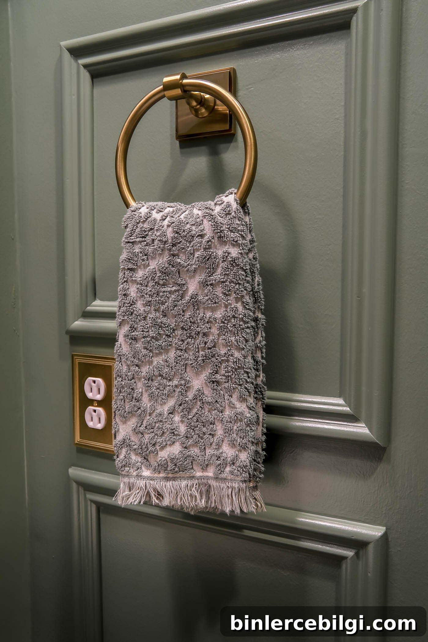 Traditional Blue and Green Powder Room Reveal 13 Brass Towel Ring